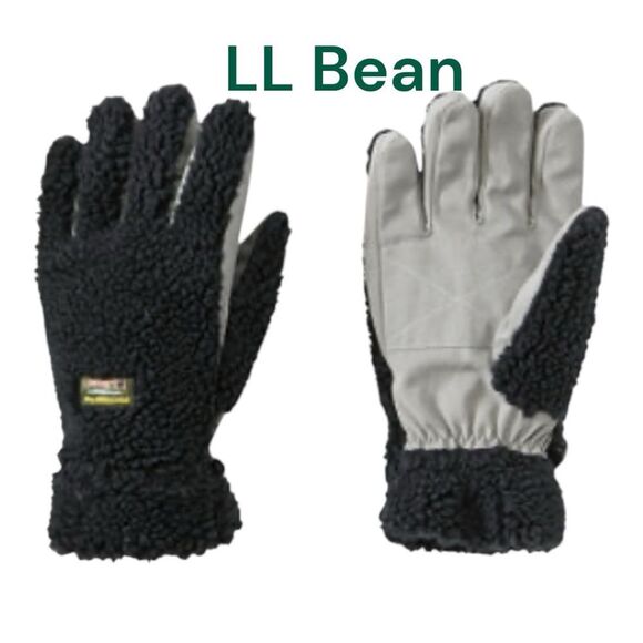LL Bean Black and Gray Fleece Gloves - Picture 1 of 9
